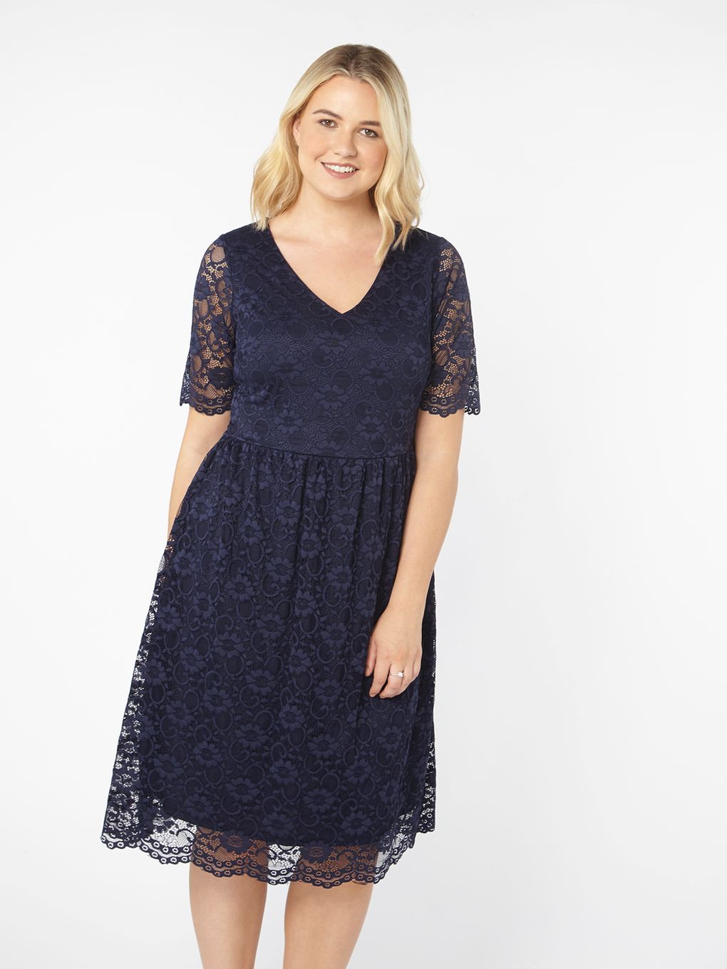 Navy Blue Lace Fit and Flare Dress From Evans